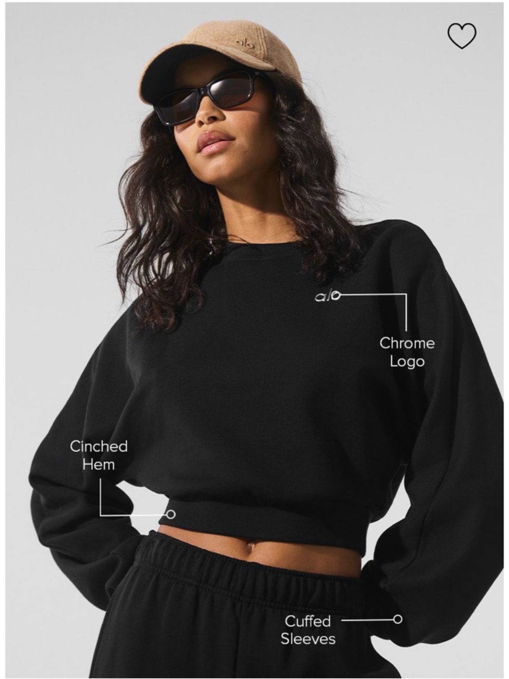 Alo Yoga Cropped Accolade Black Crewneck Small - Picture 2 of 3